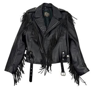 Open Road Collection Fringe Leather Motorcycle Jacket Black Vintage 44